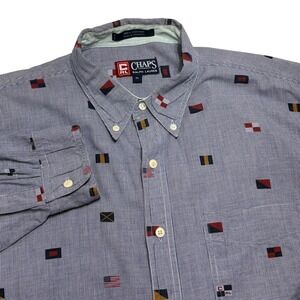 Chaps Ralph Lauren‎ Mens XL Button Down Shirt Blue Gingham Nautical Flag Y2K 90s